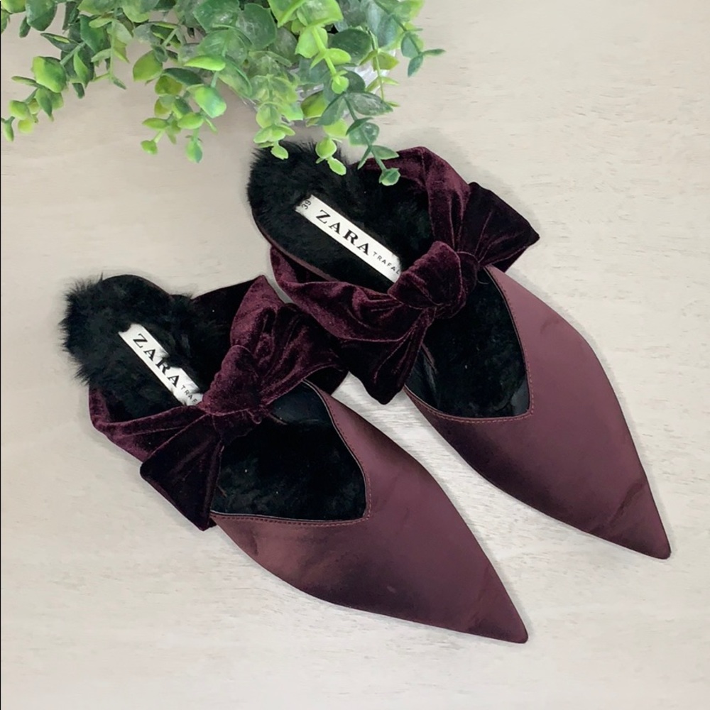 Zara Trafaluc Wine Colored Satin Flats/Mules